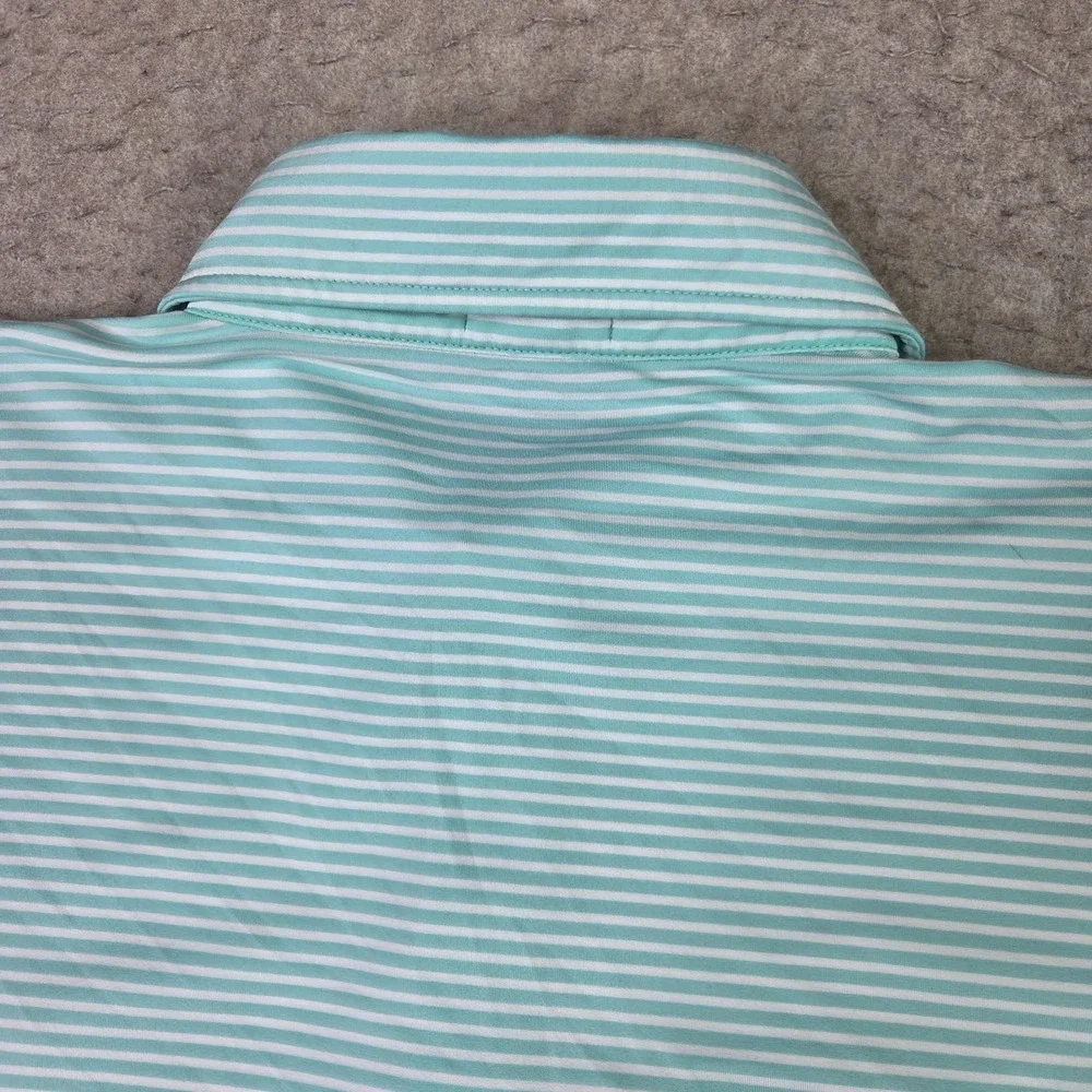 GenTeal Mens Performance Polo Shirt Mint Green White Striped Short Sleeve Size L